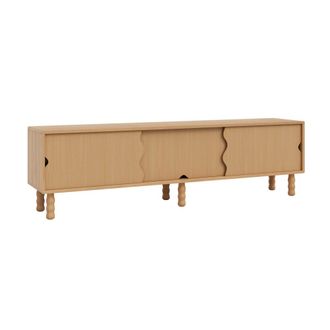 Naan Furniture Mueble de TV bajo de madera maciza barnizado color roble 180 cm