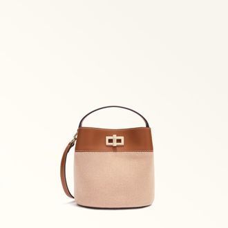 Furla Amelia Borsa A Secchiello L Toni Cognac Marrone Tessuto Di Canvas + Pelle Di Vitello Sidney Donna