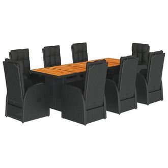 Berkfield Home 9 Piece Garden Dining Set with Cushions Black Poly Rattan