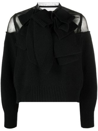 sacai semi-sheer lace wool blouse - Black