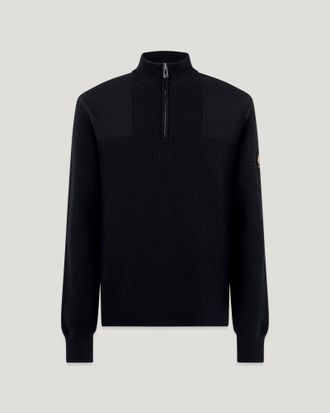 Belstaff Commander Quarter Zip Jumper Mens Organic Cotton Black Size 2XL