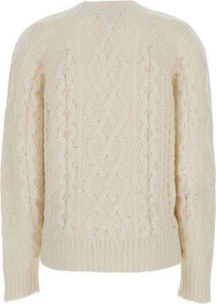 Isabel Marant Womens White Crew Neck Wool Sweater With Braided Design Tops Top