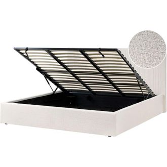 Beliani Letto matrimoniale contenitore imbottito moderno 180 x 200 cm Boucle bianco sporco Vion