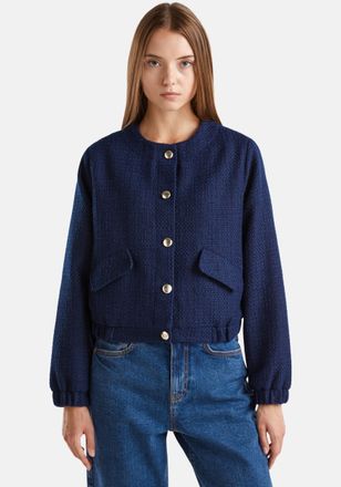 Benetton Bomberjacke, Damen, Gr. 40, blau (marineblau), Web, Obermaterial: 100% Polyester. Futter: 80% Polyester, 20% Baumwolle, UNITED COLORS OF BENETTON, uni