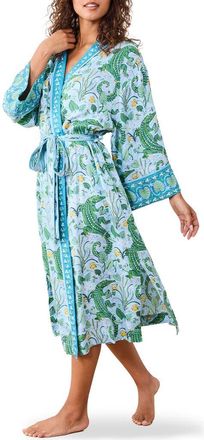 Printfresh Satin Robe in Blue Lagoon at Nordstrom, Size Xx-Small/x-Small