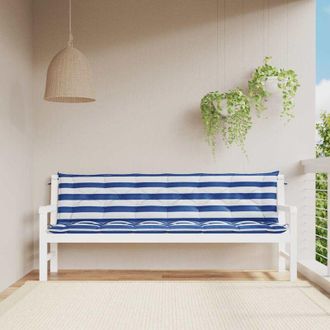 vidaXL Cuscini Panca Giardino 2pz Righe Bianche Blu 200x50x7cm Tessuto - Vidaxl