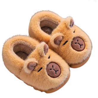 Generic Capybara Slippers for Kids, Cute Plush Capybara Shoes for Aldult Warm Fuzzy Memory Foam with Anti-Slip Sole (Light brown C, UK, Adult, Women, 7.5, Num