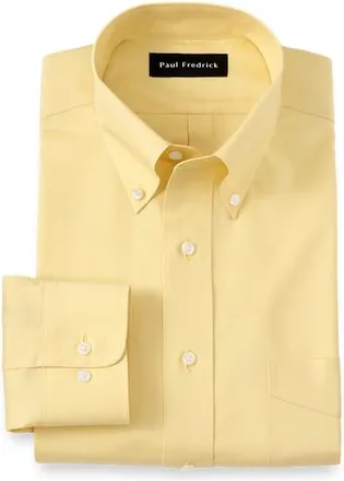 Paul Fredrick Tailored Fit Non-iron Cotton Pinpoint Solid Button Down Collar Dress Shirt in Yellow at Nordstrom, Size 15.5 - 32