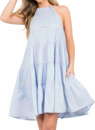 THML Clothing Poplin Tiered Dress In Light Blue