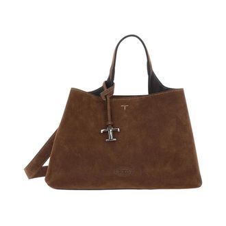 Tod's T-Plate Su&egrave;de Handtas - Dames - Handtassen - Bruin - ONE Size - Su&egrave;de - Tassen