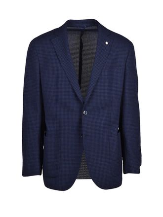 L.B.M. 1911 Blue Structured Deep Checkered Wool-Blend Blazer