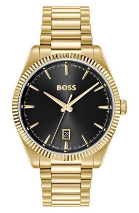 BOSS Cheswick Goldtone Bracelet Watch, 40mm in Black at Nordstrom