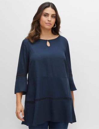 Sheego Longbluse SHEEGO, Damen, Gr. 44, blau (nachtblau), 100% Viskose, unifarben, Rundhals, Blusen Longbluse