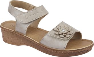 Jo & Joe Ladies Comfort Floral Detail Double Strap Touch Close Fastening Wedge Sandals (Taupe, UK Footwear Size System, Adult, Women, Numeric, Medium, 7)