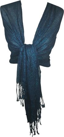 World of Shawls Wedding Party Occasion Self Glitter Shawl Scarf Wrap Hijab (Turquoise/Black (EQ-SL-1))