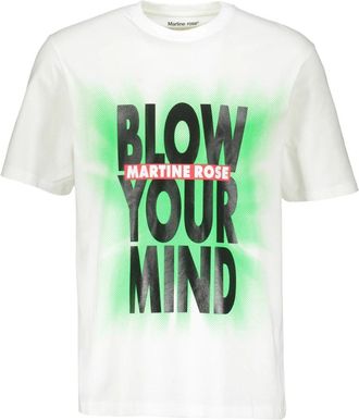 Martine Rose Katoenen T-shirt met Ribbel Halslijn Print - Heren - T-shirts - Wit - XS - Katoen - Tops