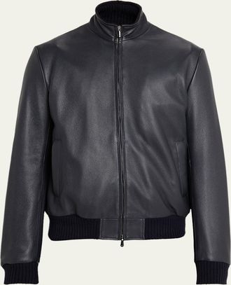 Cesare Attolini Mens Leather Bomber Jacket