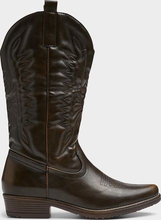 Simons Womens Chocolate faux-leather cowboy boots Women