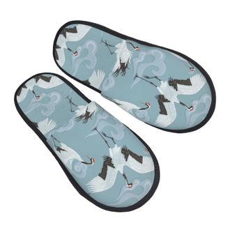Generic House Slippers Japanese Cranes And Clouds Cozy Fleece Slippers Warm Cotton Slipper For Home Guest Room Winter M