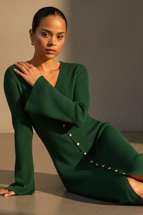 Roman Knitted Button Detail Midi Dress