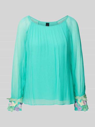 Marc Cain Regular Fit Bluse mit floralen Applikationen in Gruen, Gr&ouml;&szlig;e 40