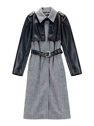 Karl Lagerfeld Tweed & Faux Leather Coat