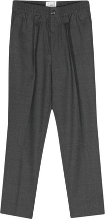 Ami Grijze katoenen broek met elastische taille - Heren - Straight fit broeken - Grijs - M - Katoen - Broeken