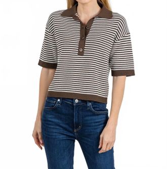 Margittes Cathy Stripe Knit Polo In Mocha