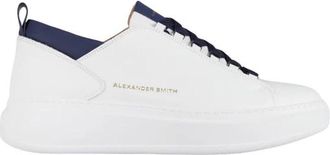 Alexander Smith Wembley Uomo in zacht wit leer met blauwe details - Heren - Sneakers - Wit - 43 EU - Leer - Schoenen
