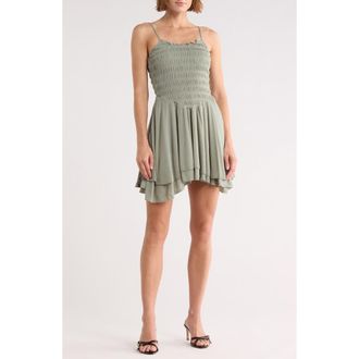 Madden Girl Smocked Fit & Flare Minidress in Seagrass at Nordstrom Rack, Size X-Large