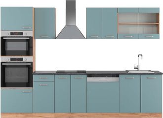 Vicco Mueble De Cocina R-line, Roble Azul-gris-dorado, 300 Cm Con Armario Alto, Et Antracita