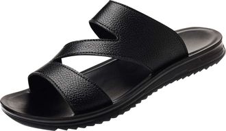 Generic Black Men Open Toe Sandals Top Layer Cowhide Soft Sole Breathable Soft Leather Beach Comfortable