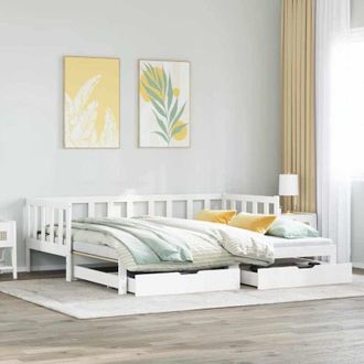vidaXL Daybed with Trundle and Drawers without Mattress White 90x190 cm Single Vidaxl