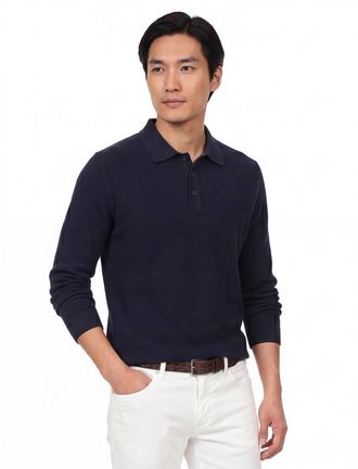 Casamoda polo lange mouw Casa Moda donkerblauw