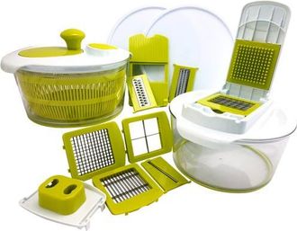 MegaChef 10-in-1 Multi-Use Salad Spinning Slicer, Dicer and Chopper with Interchangeable Blades and Storage Lids in Green at Nordstrom