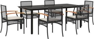 vidaXL Vidaxl - 7 Piece Garden Dining Set with Cushions Black Poly Rattan
