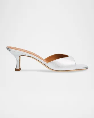 Staud Brigitte Metallic Leather Kitten-Heel Mules