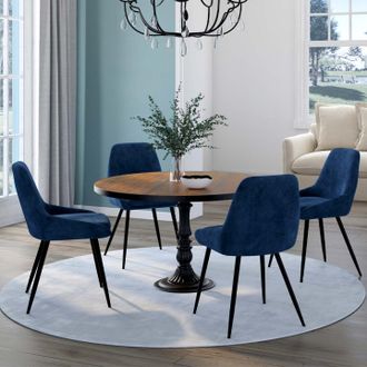 IDMarket Idmarket - Lote De 4 Sillas Thalya De Terciopelo Azul Con Reposabrazos