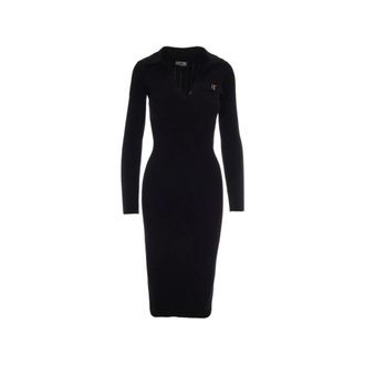 Elisabetta Franchi Logo-plaque Ribgebreide Midi Jurk - Dames - Casual kleedjes - Zwart - M - Kleedjes