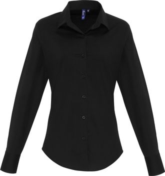 Premier Dames/dames Stretch Fit Poplin Blouse met lange mouwen (Zwart)