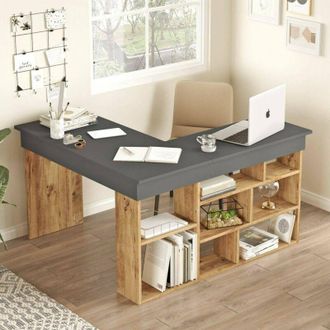 Dmora Escritorio Dfavasul, Escritorio Multiusos, Mesa De Oficina Para Pc, El Plan De Trabajo, 129x120h72 Cm, Roble Y Negro - Dmora