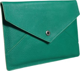 Dolce & Gabbana Womens Leather Envelope Clutch Green Metal Hardware