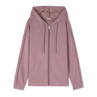 Oltre Hoodies & sweatvesten, Dames, Roze, XL, Polyester, Open Hoodie met Piping