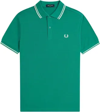 Fred Perry Tops, Heren, Groen, L, Katoen, Polo Shirt van Katoen met Streepdetails