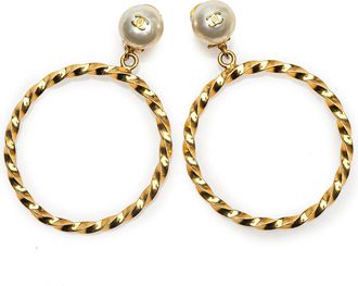 Chanel Large Hoop Faux Pearl Gold Plated Clip On Earrings