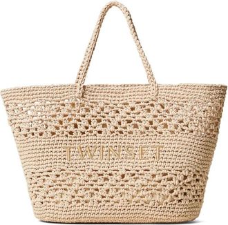 Twin-Set Borsa tote con ricamo - 00497 Natural White