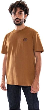 Timberland Leather Badge HW SS Tee - Heren - Tops - Bruin - Maat: S Leer