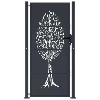 Berkfield Home Beautiful Garden Gate Anthracite 105x180 cm Steel Tree Design in Dark Grey