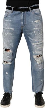 Dolce & Gabbana Distressed / Ripped Denim Jeans - Heren - Slim Fit Jeans - Blauw - XL - Denim - Jeans