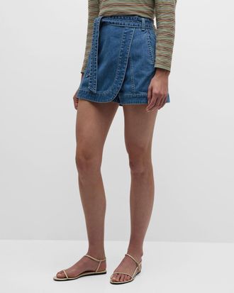 Veronica Beard Agee Belted Denim Skort